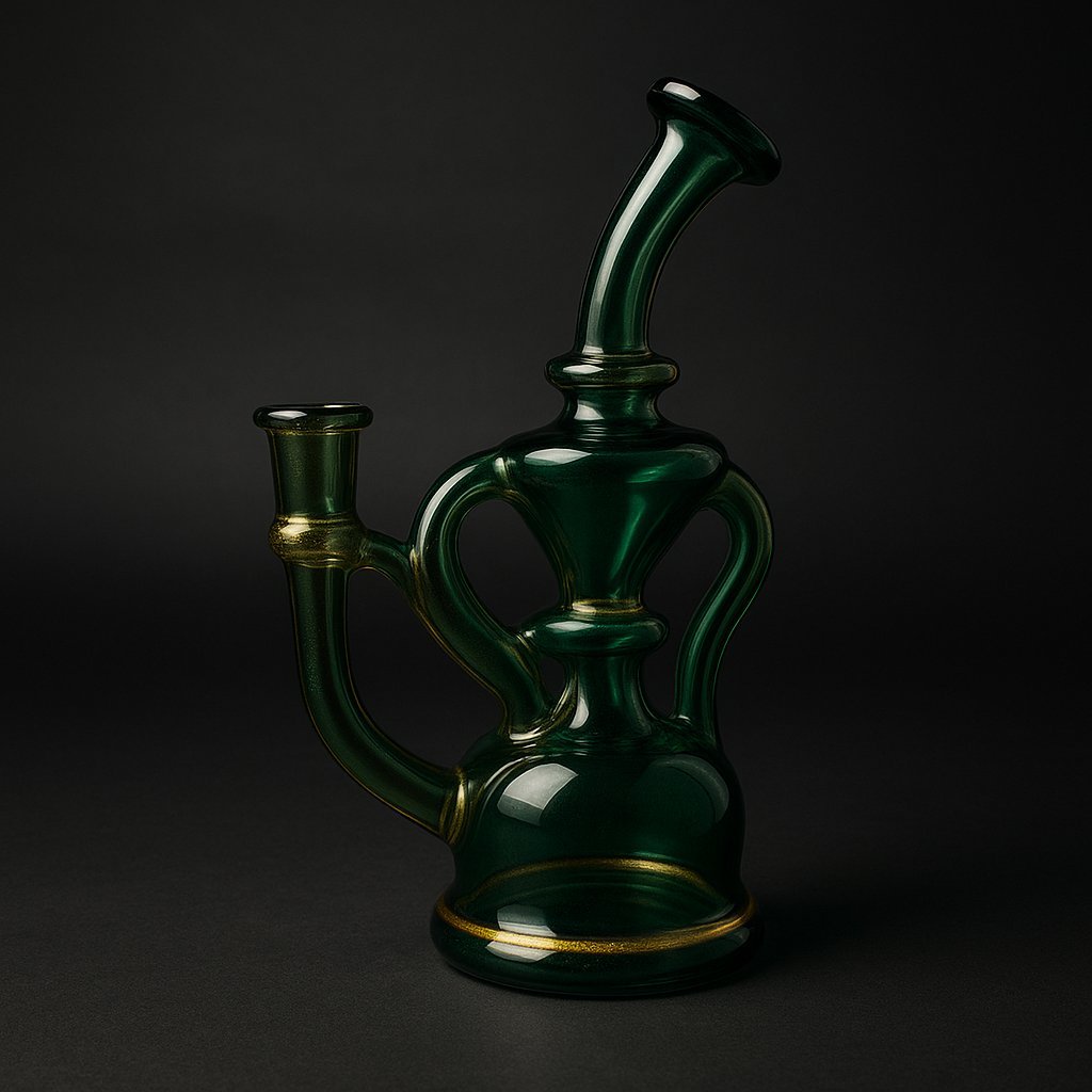 Emerald recycler with gold-fumed detail by Prairie Flame Studio